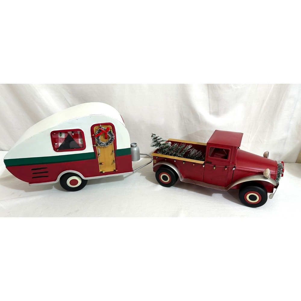 Wondershop Red & White Metal Truck & Teardrop Camper Trailer Tabletop Decor